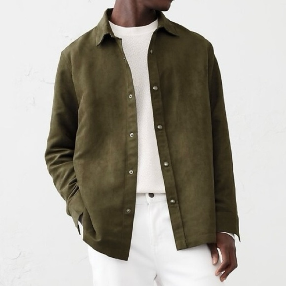 Banana Republic Vegan Suede Shirt Jacket in Olive